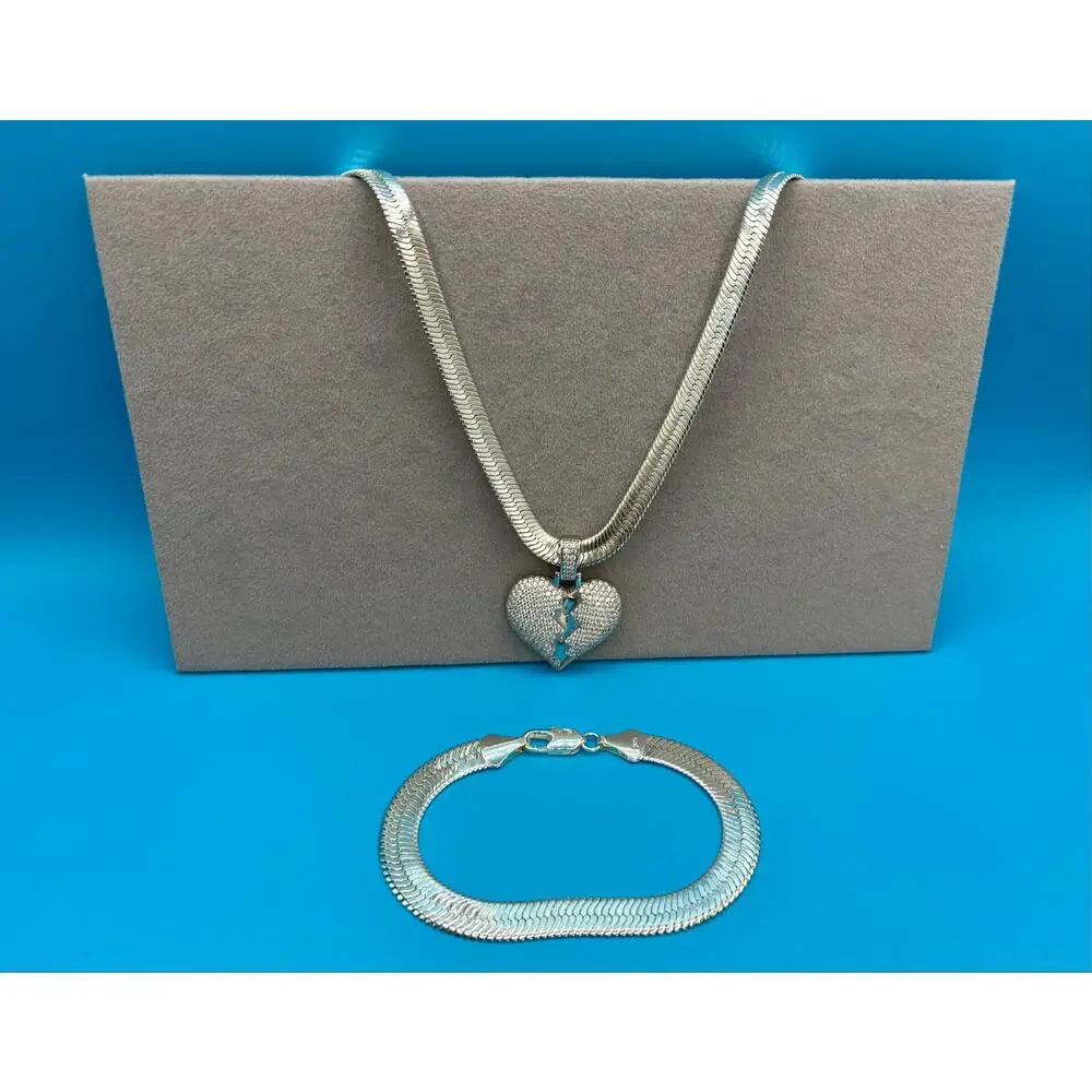 Moissanite Broken Heart Pendant w/ Bonus Necklace & Bracelet